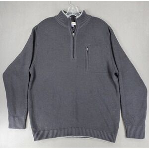 FIaw** Ibex Sweater Mens‎ Large Grey Mock Full Zip Knit 1/4 Zip Superwash Wool